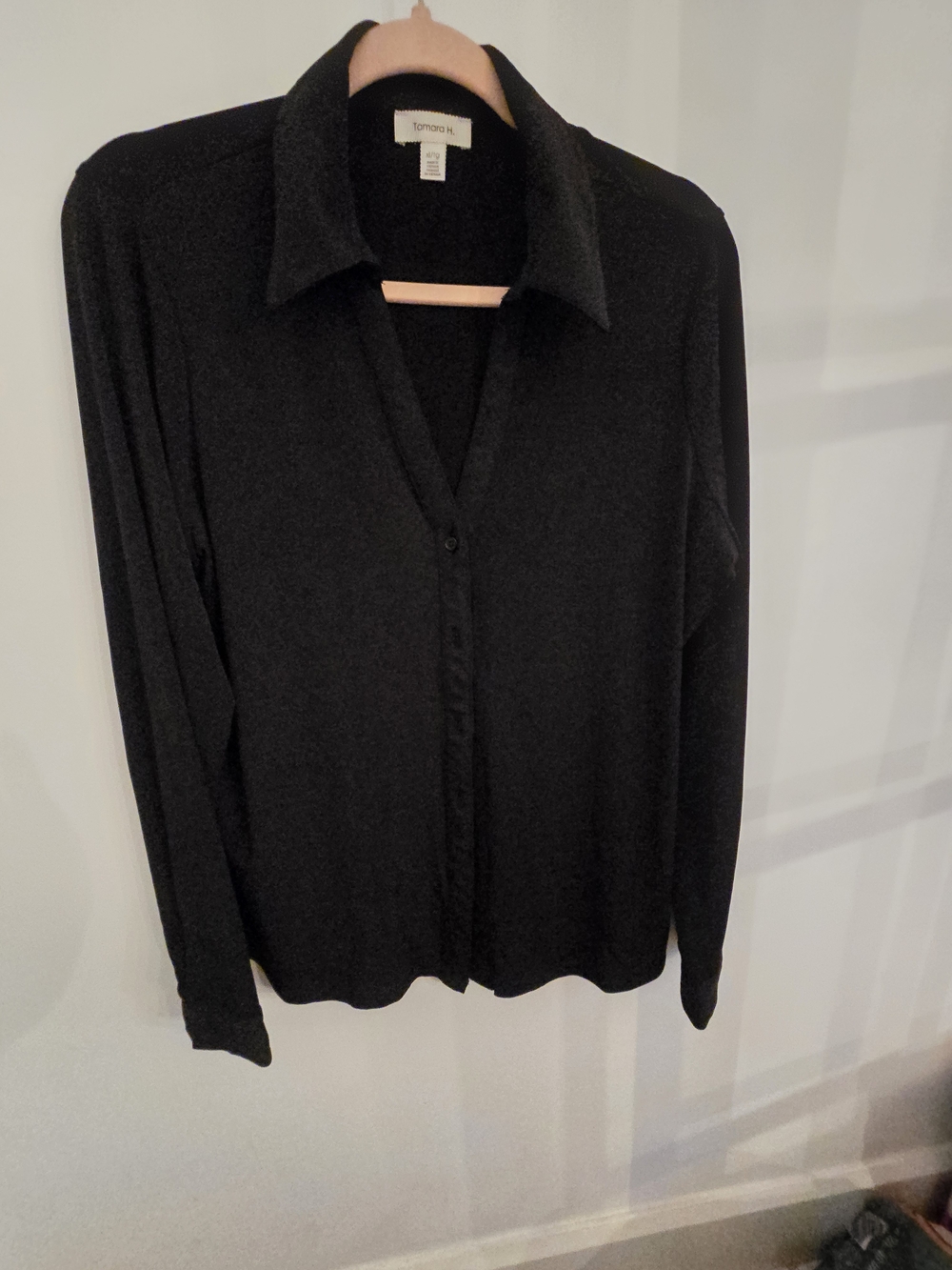 Eileen Fisher Black Long-Sleeve Collared Button Front Blouse